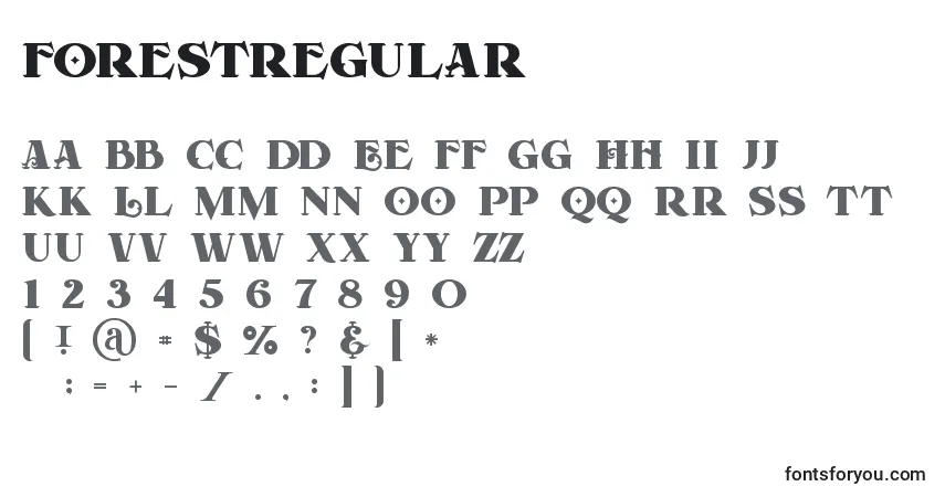 A fonte Forestregular – alfabeto, números, caracteres especiais