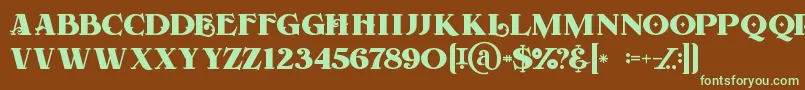 フォントForestregular – 緑色の文字が茶色の背景にあります。