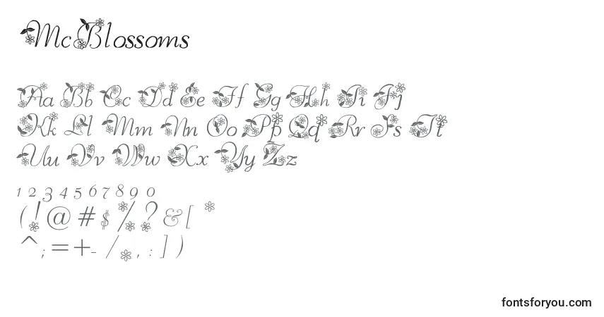 Czcionka McBlossoms – alfabet, cyfry, specjalne znaki