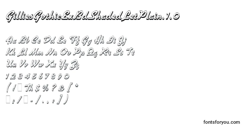 A fonte GilliesGothicExBdShadedLetPlain.1.0 – alfabeto, números, caracteres especiais