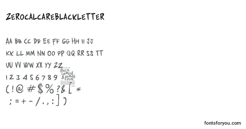 Czcionka ZerocalcareBlackletter – alfabet, cyfry, specjalne znaki