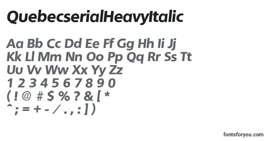 A fonte QuebecserialHeavyItalic – alfabeto, números, caracteres especiais