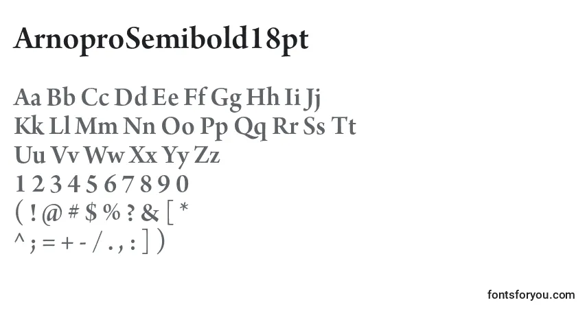 A fonte ArnoproSemibold18pt – alfabeto, números, caracteres especiais