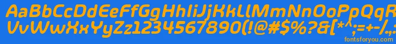 ShareHappinessAroundItalic-Schriftart – Orangefarbene Schriften auf blauem Hintergrund