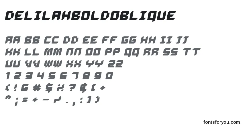 Czcionka DelilahBoldoblique – alfabet, cyfry, specjalne znaki
