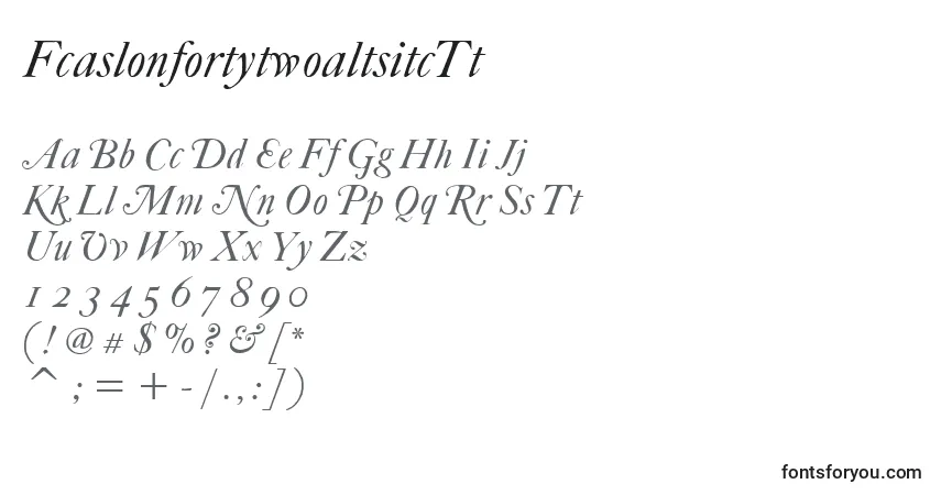 Czcionka FcaslonfortytwoaltsitcTt – alfabet, cyfry, specjalne znaki