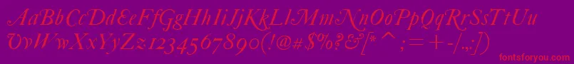 FcaslonfortytwoaltsitcTt-Schriftart – Rote Schriften auf violettem Hintergrund