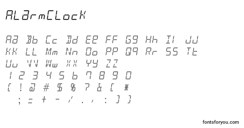 Schriftart AlarmClock – Alphabet, Zahlen, spezielle Symbole