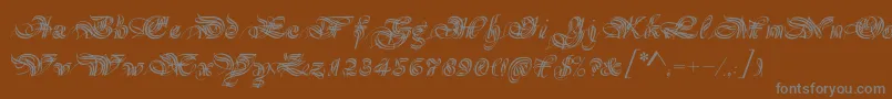 Magnificat-fontti – harmaat kirjasimet ruskealla taustalla
