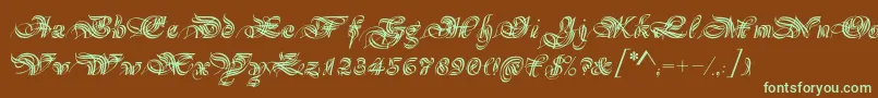 フォントMagnificat – 緑色の文字が茶色の背景にあります。