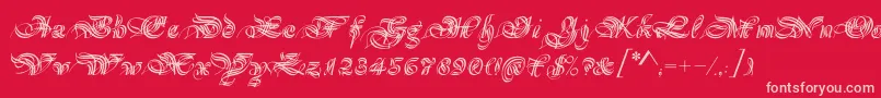 Magnificat-Schriftart – Rosa Schriften auf rotem Hintergrund