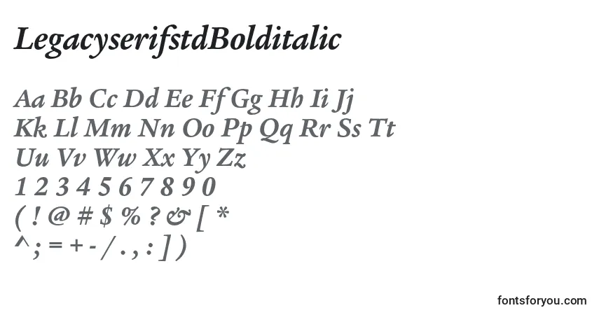 A fonte LegacyserifstdBolditalic – alfabeto, números, caracteres especiais