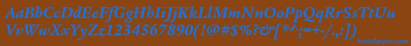 LegacyserifstdBolditalic-Schriftart – Blaue Schriften auf braunem Hintergrund
