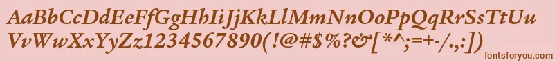 フォントLegacyserifstdBolditalic – ピンクの背景に茶色のフォント