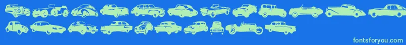 Linotypeharrycars Font – Green Fonts on Blue Background