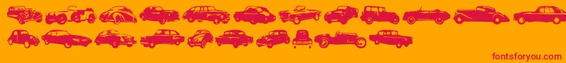Linotypeharrycars-Schriftart – Rote Schriften auf orangefarbenem Hintergrund