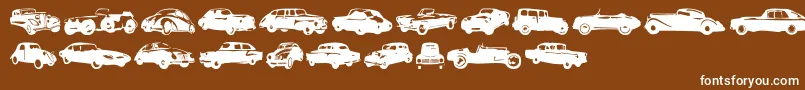 Linotypeharrycars-Schriftart – Weiße Schriften auf braunem Hintergrund