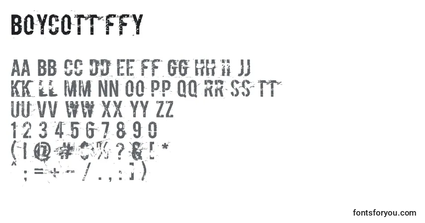 Czcionka Boycott ffy – alfabet, cyfry, specjalne znaki