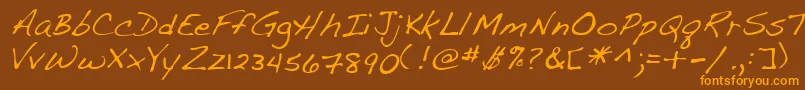 フォントLehn107 – オレンジ色の文字が茶色の背景にあります。