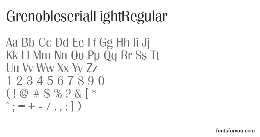 A fonte GrenobleserialLightRegular – alfabeto, números, caracteres especiais