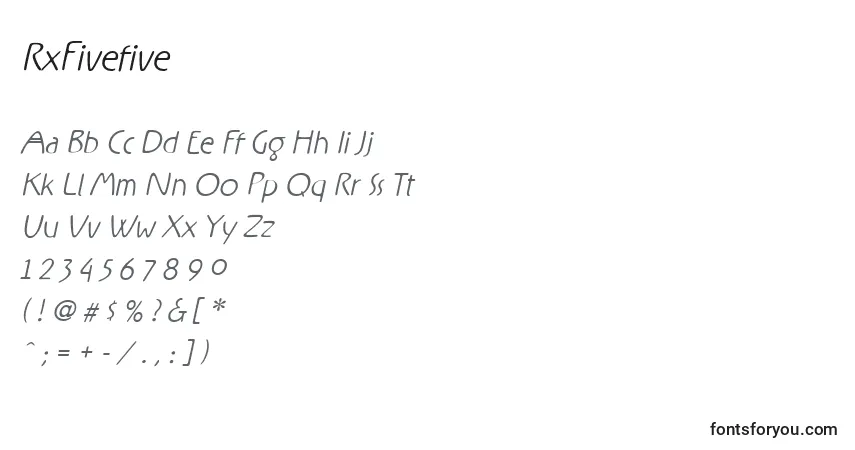 Czcionka RxFivefive – alfabet, cyfry, specjalne znaki