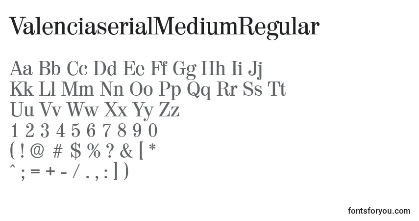 Czcionka ValenciaserialMediumRegular – alfabet, cyfry, specjalne znaki