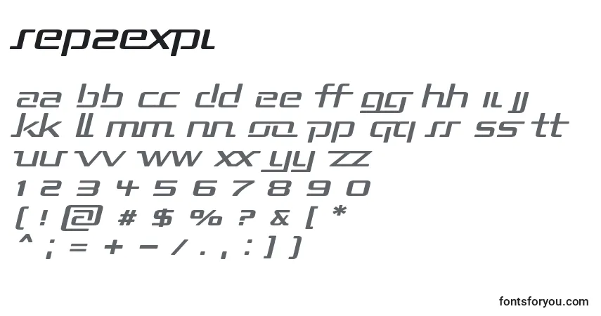 Schriftart Rep2expi – Alphabet, Zahlen, spezielle Symbole