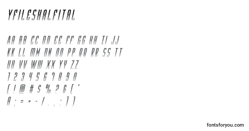 Schriftart Yfileshalfital – Alphabet, Zahlen, spezielle Symbole