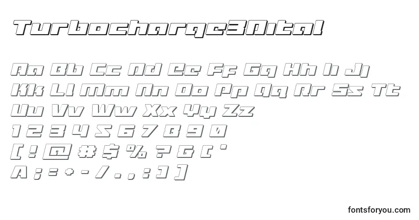 A fonte Turbocharge3Dital – alfabeto, números, caracteres especiais