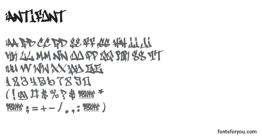 A fonte Antifont (61074) – alfabeto, números, caracteres especiais
