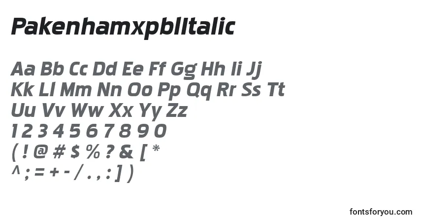 A fonte PakenhamxpblItalic – alfabeto, números, caracteres especiais