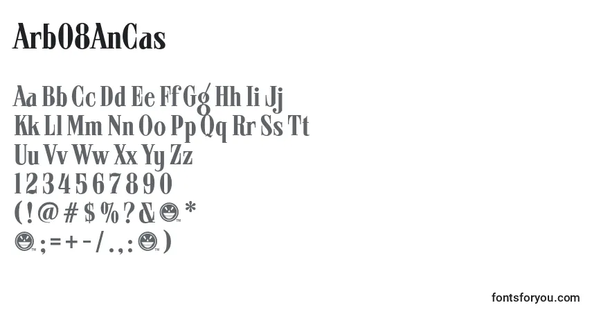 Czcionka Arb08AnCas – alfabet, cyfry, specjalne znaki