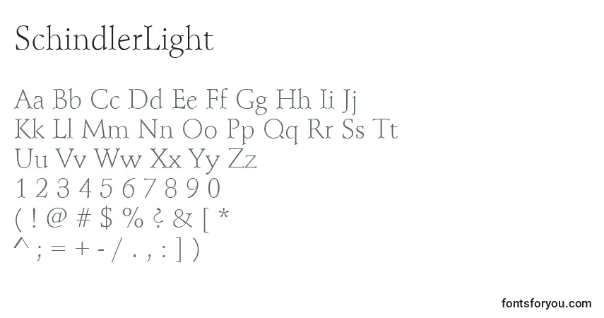 Шрифт SchindlerLight – алфавит, цифры, специальные символы