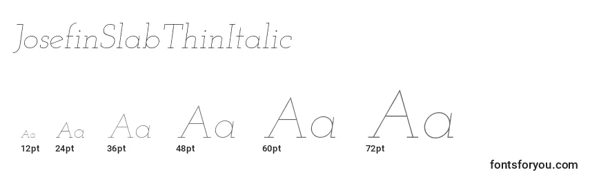 Размеры шрифта JosefinSlabThinItalic