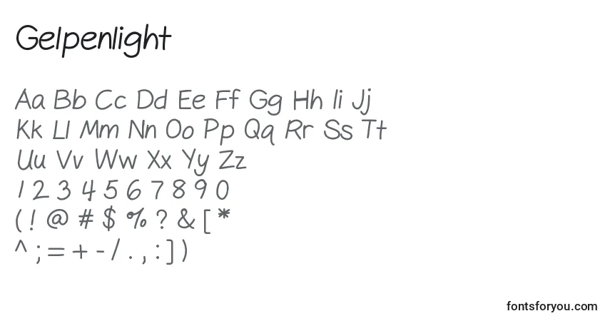 Шрифт Gelpenlight – алфавит, цифры, специальные символы