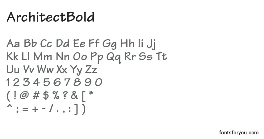 Czcionka ArchitectBold – alfabet, cyfry, specjalne znaki