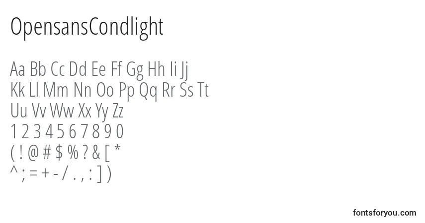 A fonte OpensansCondlight – alfabeto, números, caracteres especiais