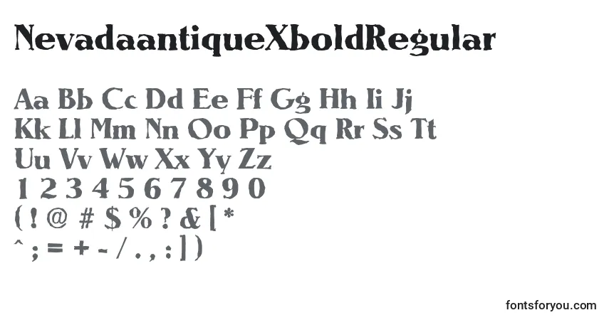 Czcionka NevadaantiqueXboldRegular – alfabet, cyfry, specjalne znaki