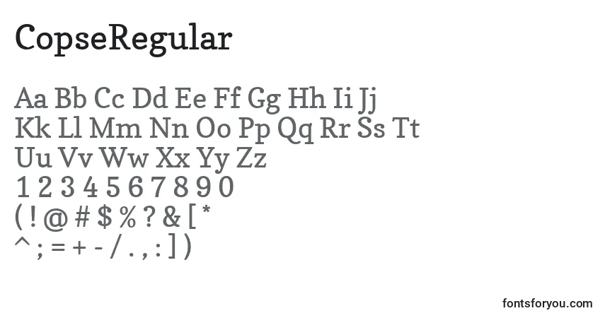 Czcionka CopseRegular – alfabet, cyfry, specjalne znaki