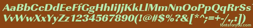 フォントUrwimperialtultbolwidOblique – 緑色の文字が茶色の背景にあります。