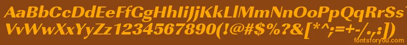 フォントUrwimperialtultbolwidOblique – オレンジ色の文字が茶色の背景にあります。