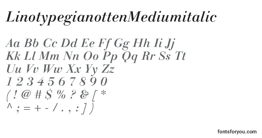 LinotypegianottenMediumitalic font – alphabet, numbers, special characters