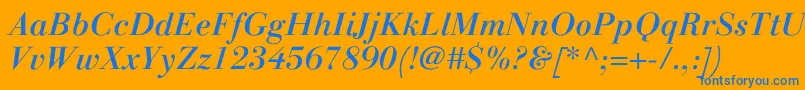 Saiba mais sobre a fonte LinotypegianottenMediumitalic Fonte LinotypegianottenMediumitalic – fontes azuis em um fundo laranja