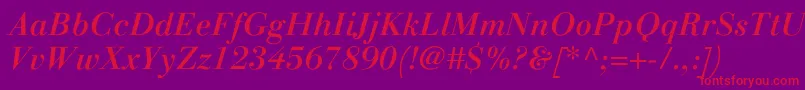 LinotypegianottenMediumitalic Font – Red Fonts on Purple Background