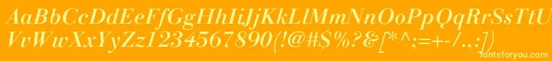 Lisätietoja LinotypegianottenMediumitalic-fontista LinotypegianottenMediumitalic-fontti – keltaiset fontit oranssilla taustalla