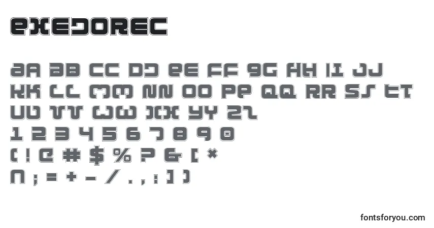 A fonte Exedorec – alfabeto, números, caracteres especiais