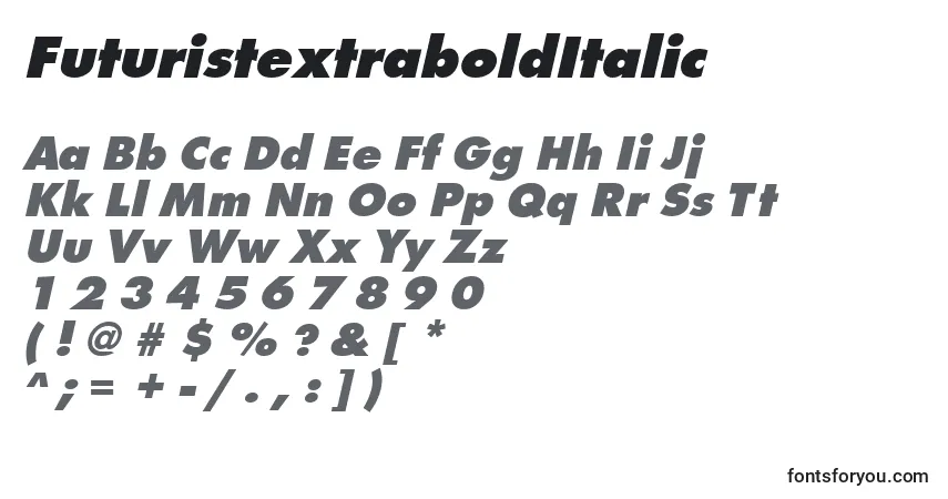 Czcionka FuturistextraboldItalic – alfabet, cyfry, specjalne znaki