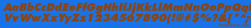 FuturistextraboldItalic-Schriftart – Braune Schriften auf blauem Hintergrund
