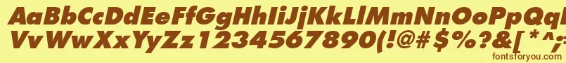 FuturistextraboldItalic-Schriftart – Braune Schriften auf gelbem Hintergrund