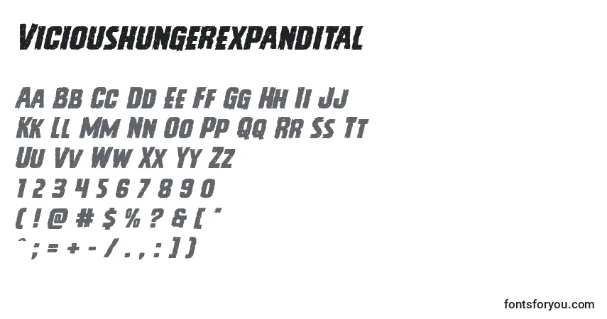 Шрифт Vicioushungerexpandital – алфавит, цифры, специальные символы